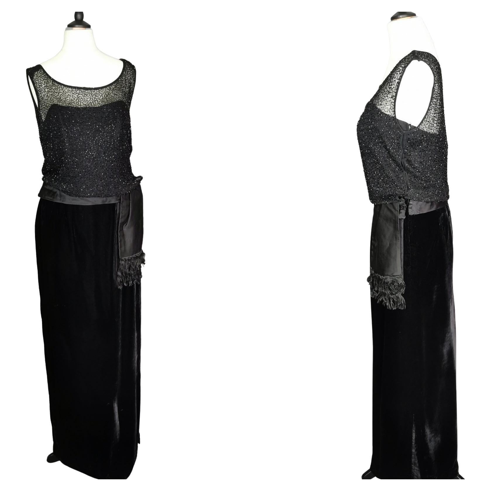 Vintage Jean Allen cocktail dress, beaded, Black velvet 
