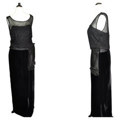 Vintage-Cocktailkleid von Jean Allen, perlenbesetzt, schwarzer Samt