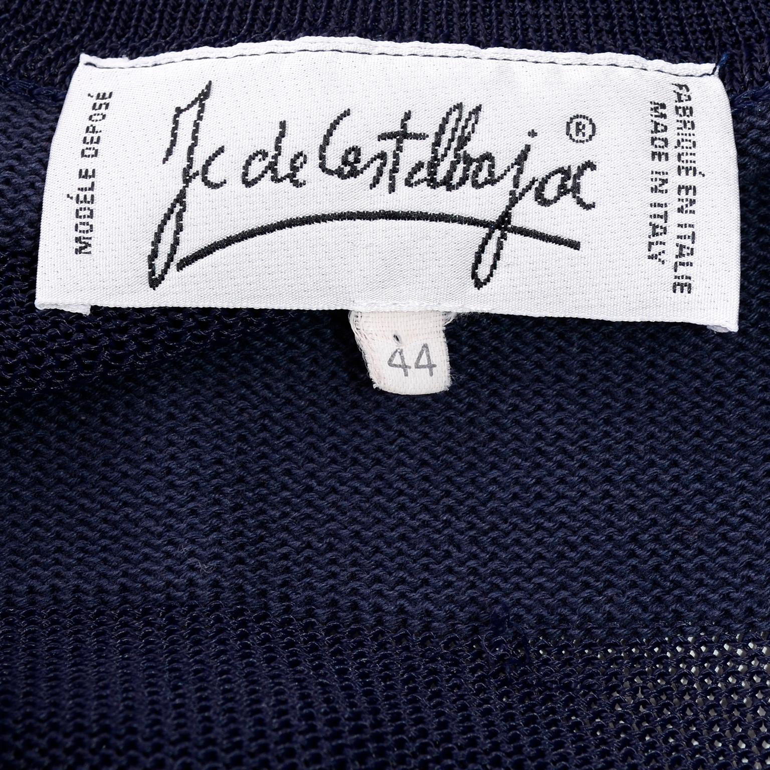 Vintage Jean Charles de Castelbajac Blue Striped Red Apple Cardigan Sweater For Sale 2