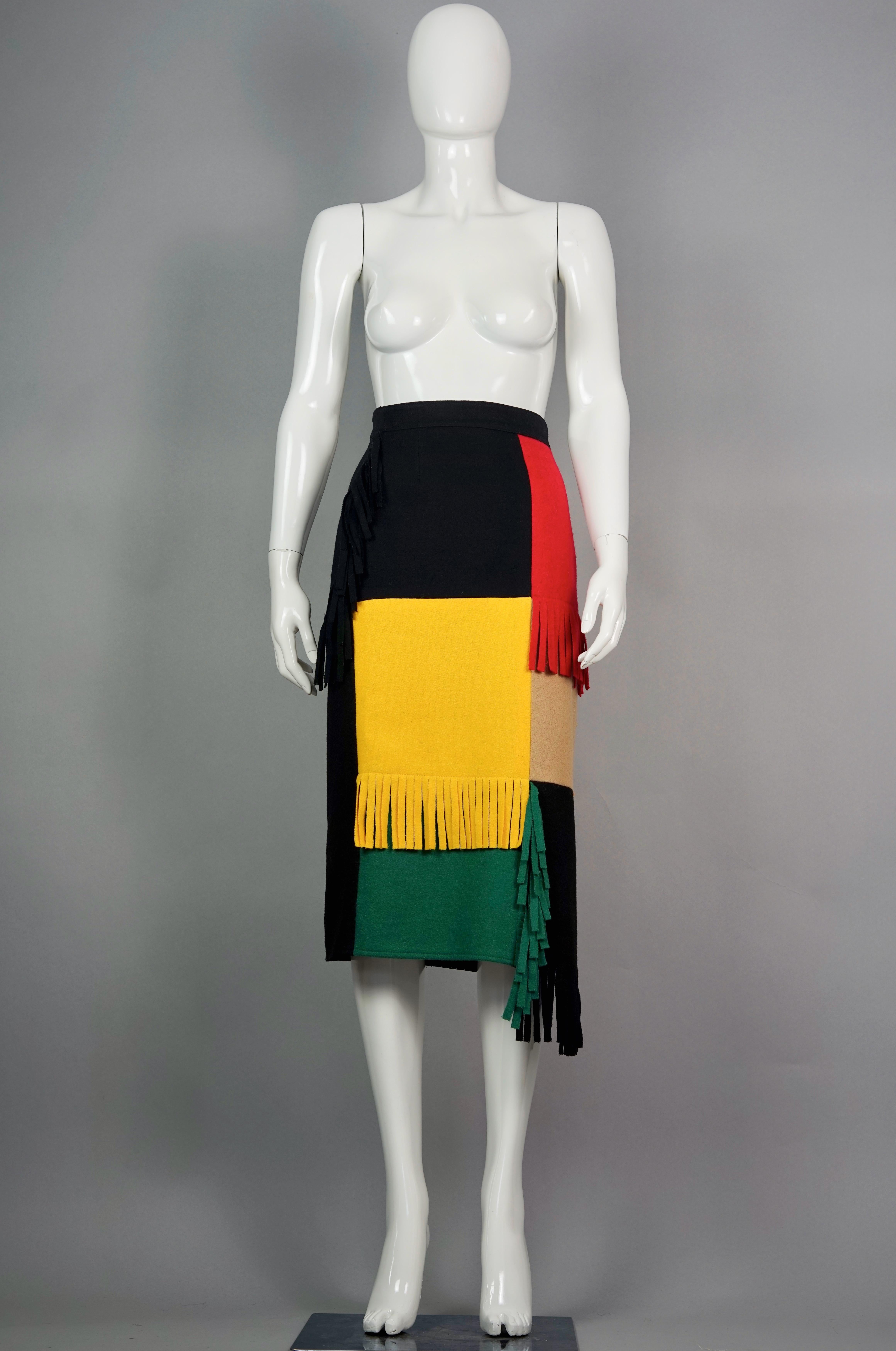 Vintage JEAN CHARLES de CASTELBAJAC Ko and Co Mondrian Fringe Novelty Wool Skirt

Measurements taken laid flat, please double waist and hips:
Waist: 14.56 inches (37 cm)
Hips: 18.50 inches (47 cm)
Length: 33.46 inches (85 cm)

Features:
- 100%