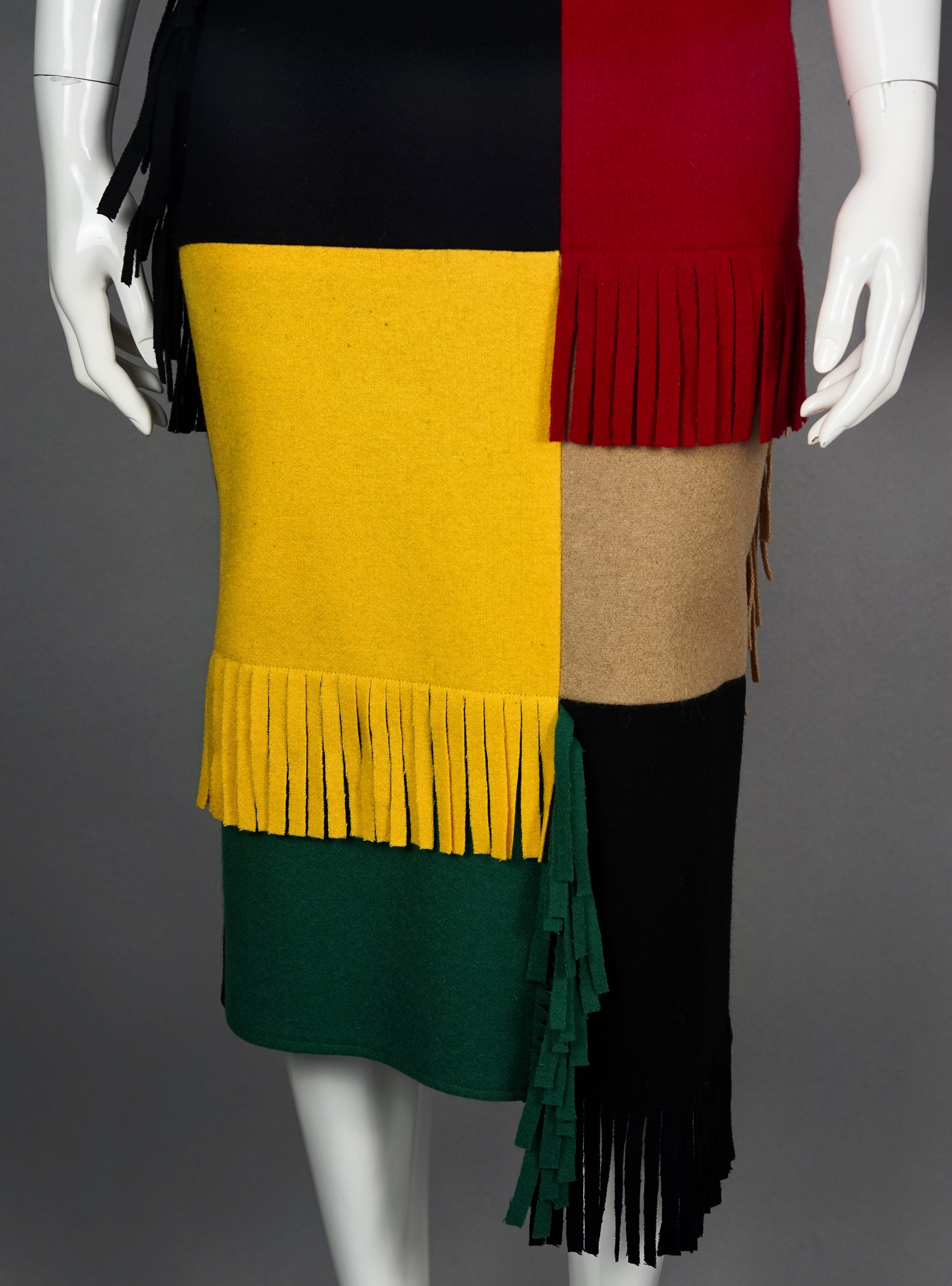 Vintage JEAN CHARLES de CASTELBAJAC Ko and Co Mondrian Fringe Novelty Wool Skirt 3