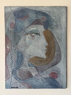 Retrato vintage de Jean-Claude Gaugy, óleo sobre tabla, firmado, 1987, enmarcado, Francia