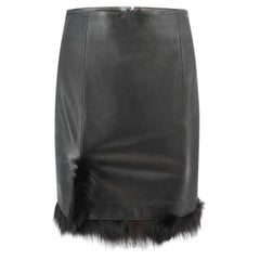 Vintage Jean-Claude Jitrois Falda lápiz de piel de cordero negra con ribete de piel de zorro 40