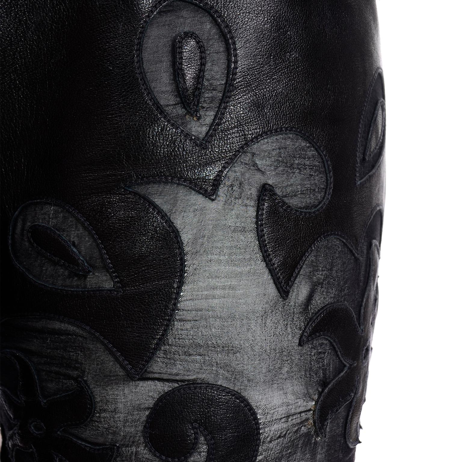 Vintage Jean-Claude Jitrois Black Leather Pants & Vest Sheer Silk Cutout Detail 4