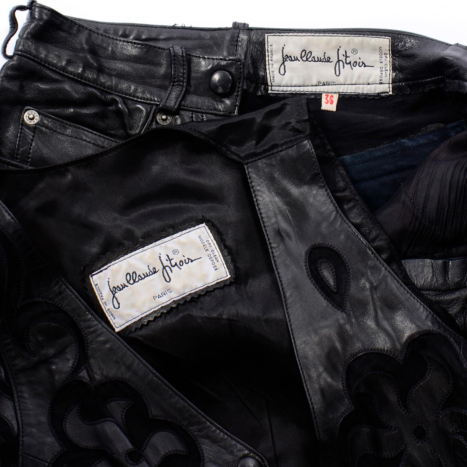 Vintage Jean-Claude Jitrois Black Leather Pants & Vest Sheer Silk Cutout Detail 6