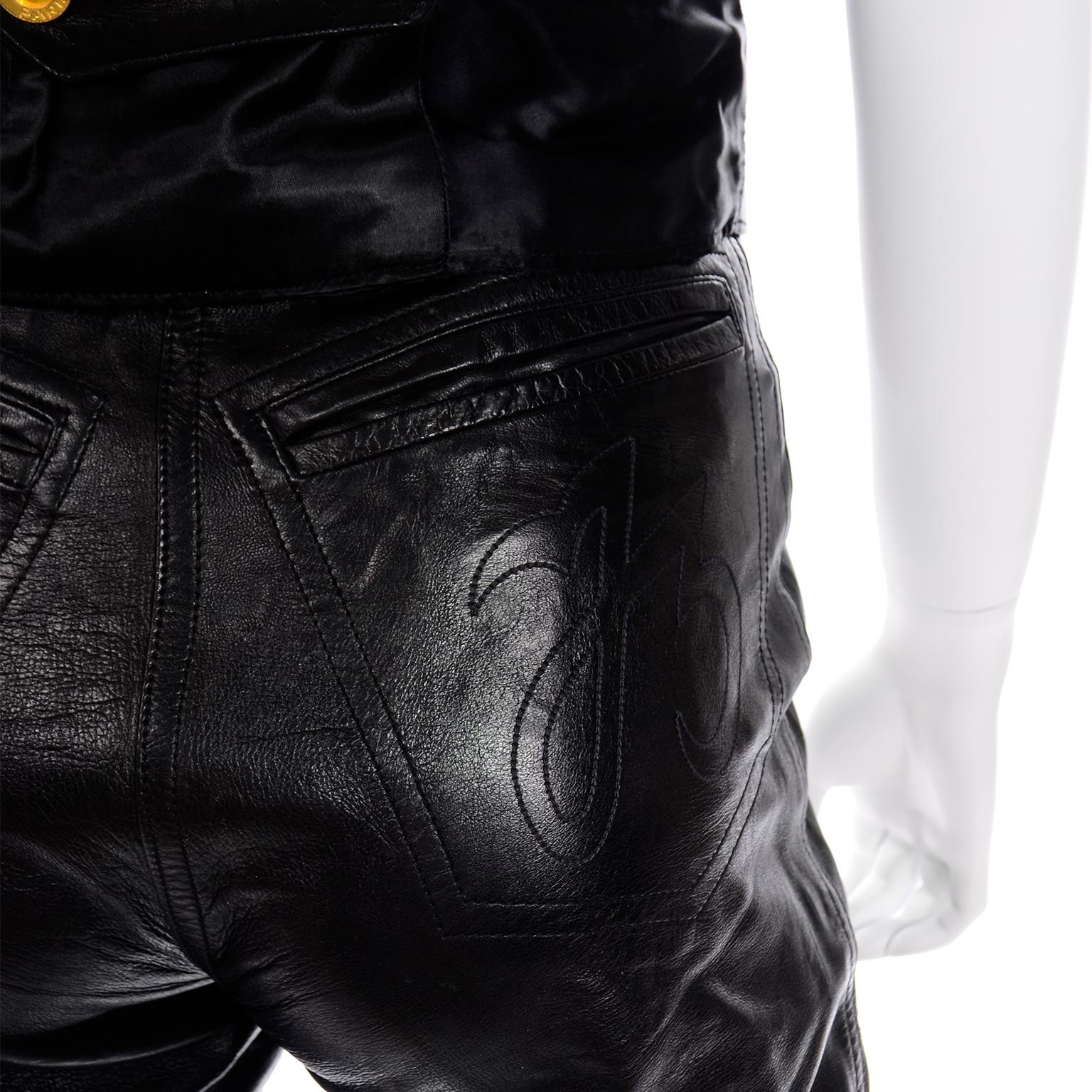 Vintage Jean-Claude Jitrois Black Leather Pants & Vest Sheer Silk Cutout Detail 2