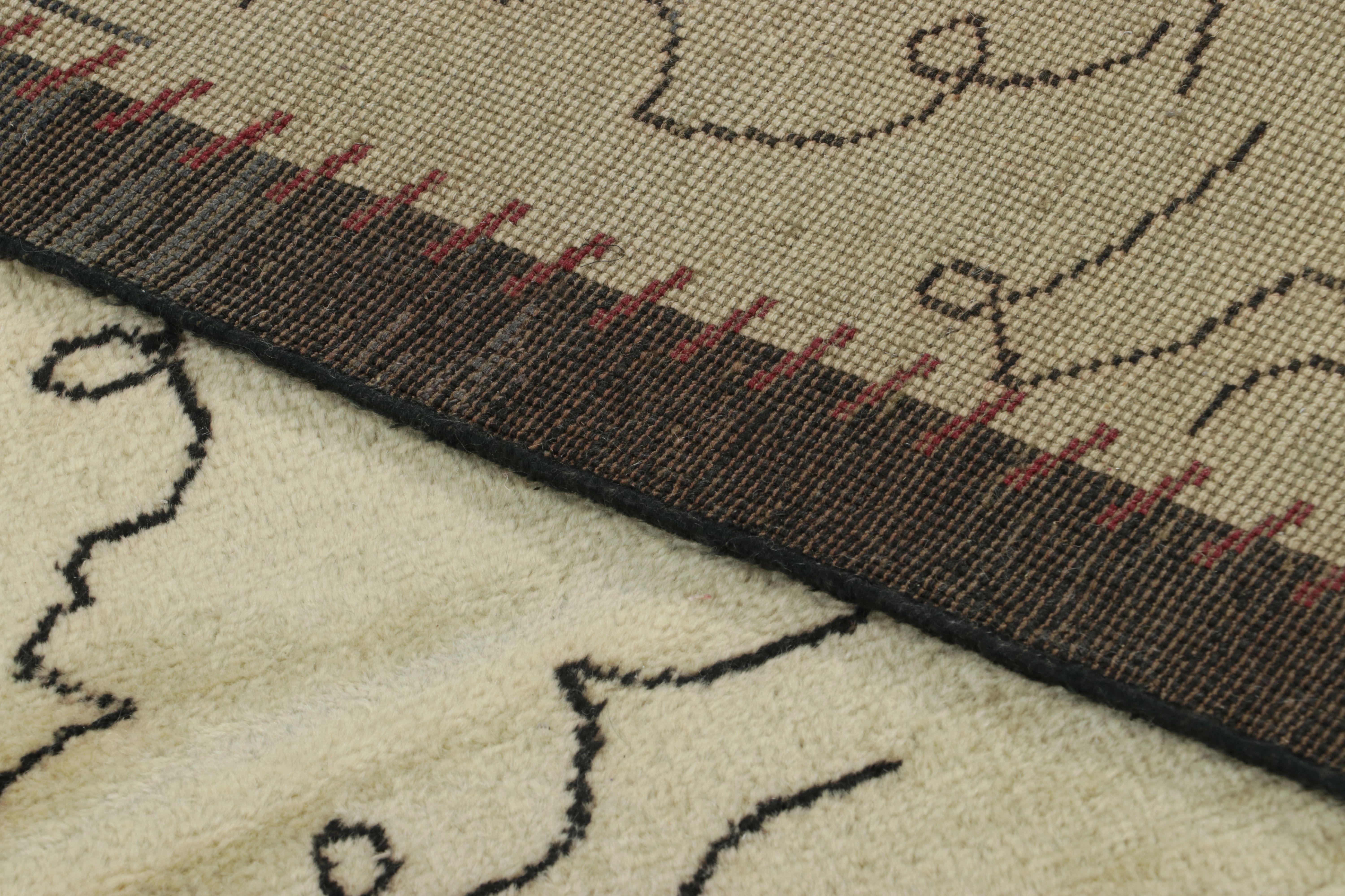 Vintage Jean Cocteau French Art Deco Square Rug in Cream and Gray - Rug & Kilim im Zustand „Gut“ im Angebot in Long Island City, NY