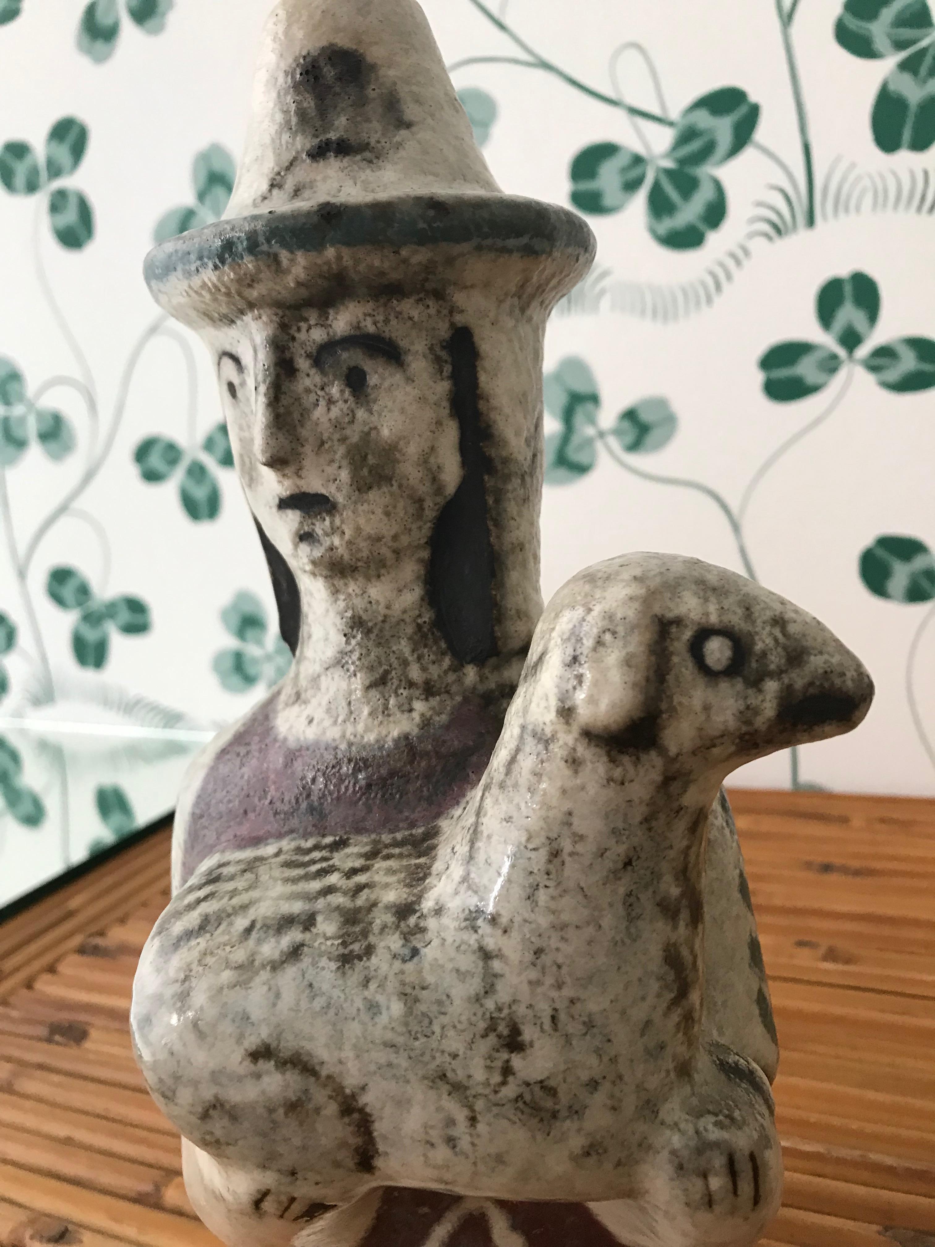 Vintage Jean Derval Ceramic Figure of Woman Holding Lamb, France, 1950s 1