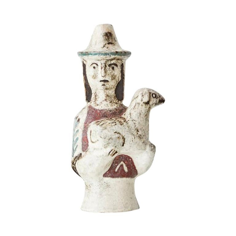 Vintage Jean Derval Ceramic Figure of Woman Holding Lamb, France, 1950s