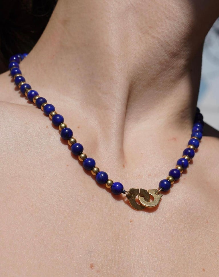 Collier Vintage En Perles Lapis Lazuli Et Cornaline - Longueur 40 Cm, Bel état Avec Traces D'usage