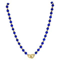 Vintage Jean Dinh Van Lapis Lazuli Bead Gold Menottes Necklace