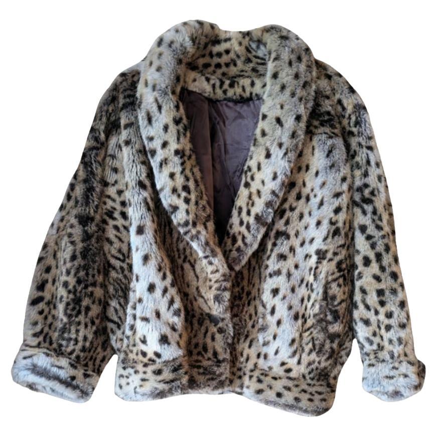 Vintage Jean Louis de Paris Faux Fur Leopard Print Jacket - Shawl Collar For Sale
