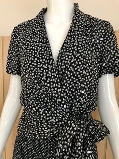 Vintage Jean Louis Scherrer Blue Silk Star and Polkadots Print Pant set