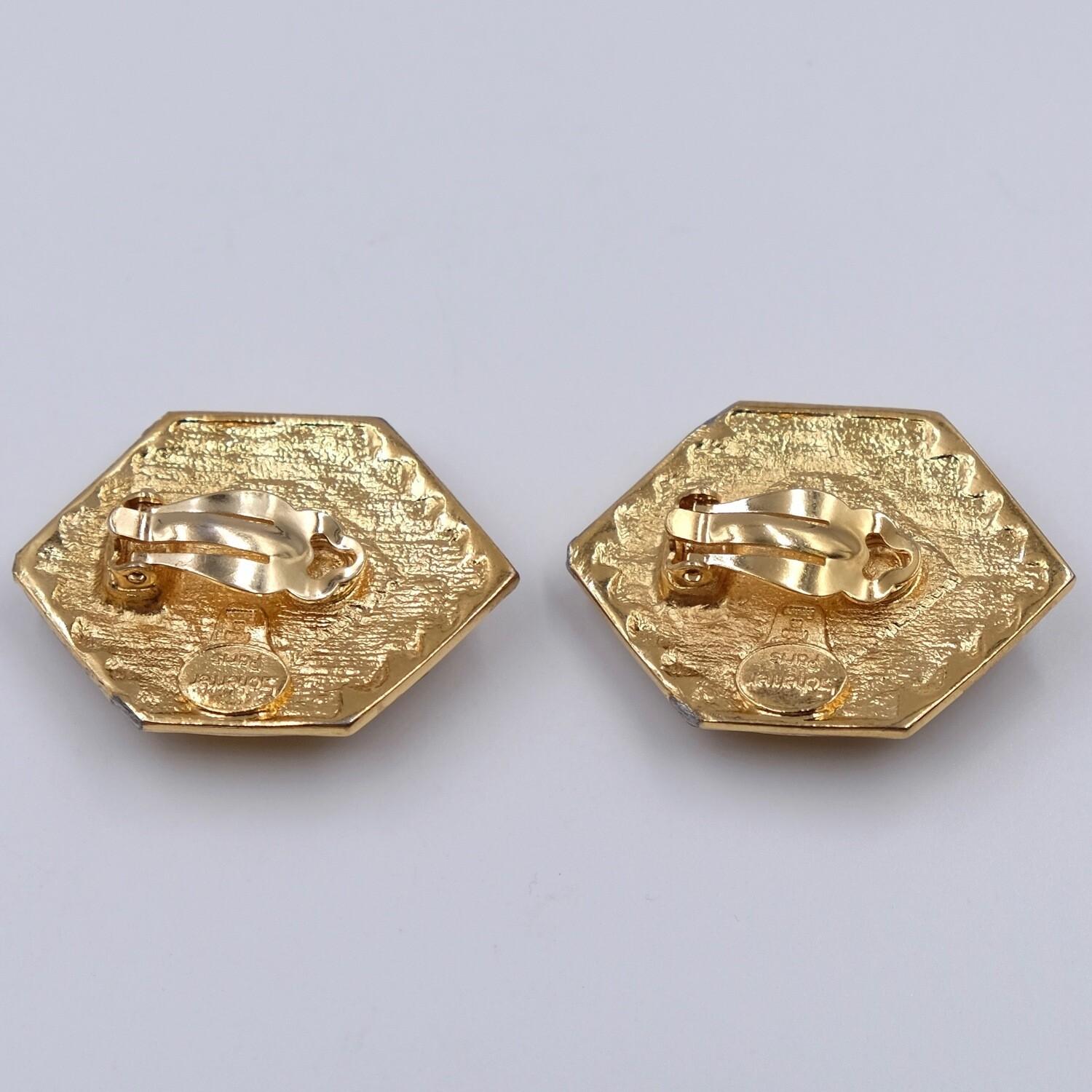 Vintage Jean Louis Scherrer Earrings Gold Tone Metal With Yellow Glass 1970's In Good Condition In Austin, TX