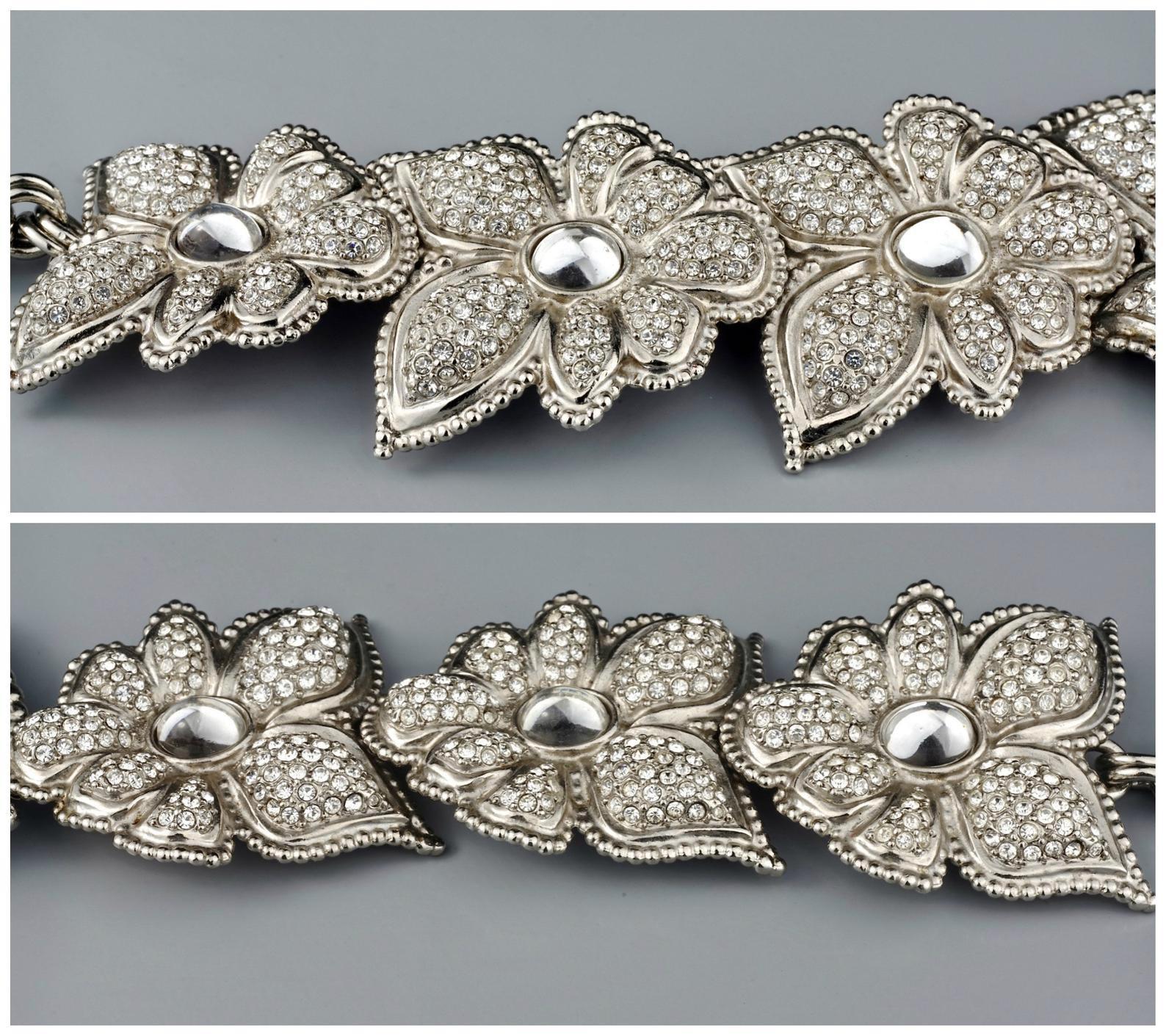Vintage JEAN LOUIS SCHERRER Flower Rhinestone Link Silver Necklace For Sale 2