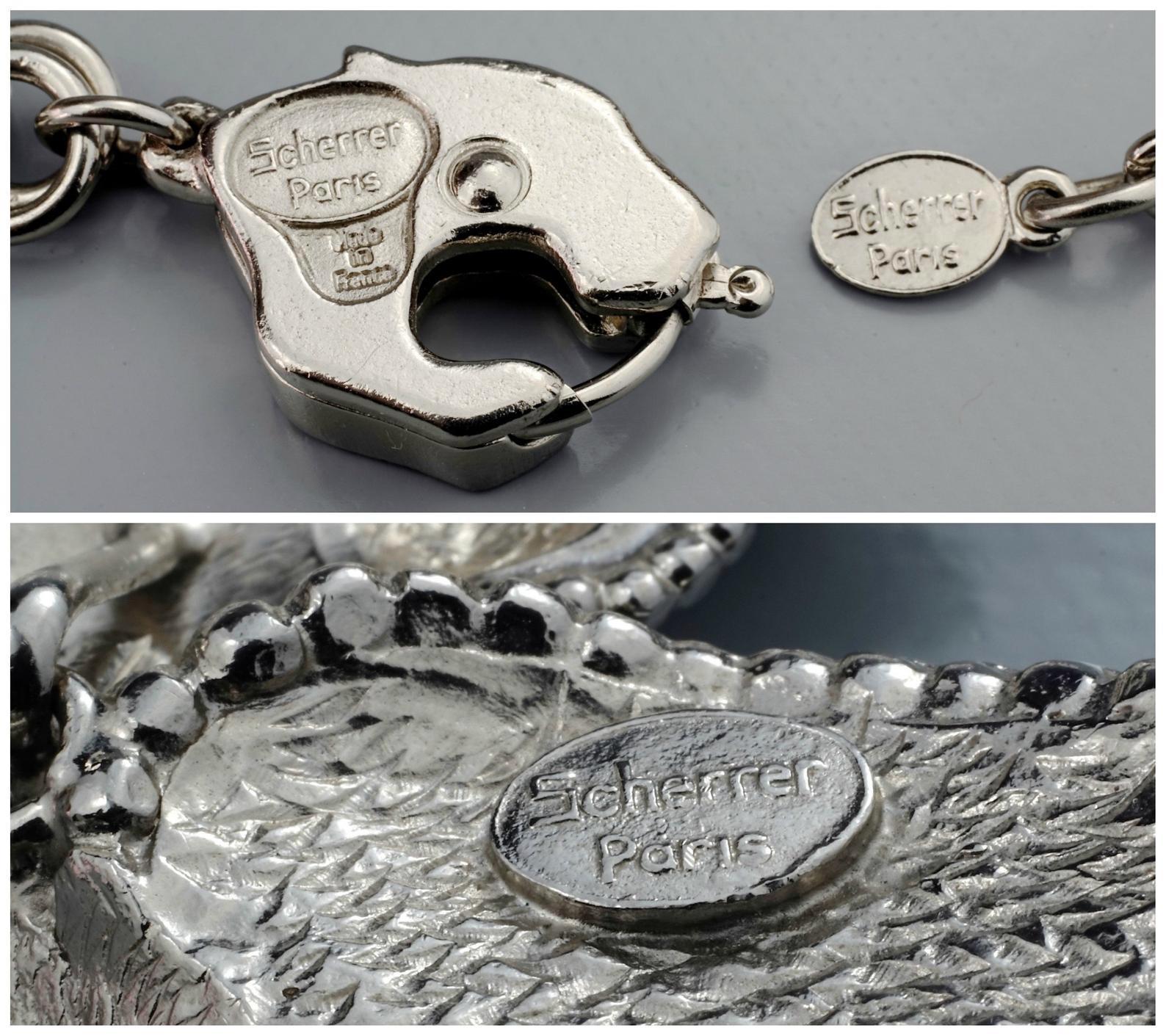 Vintage JEAN LOUIS SCHERRER Flower Rhinestone Link Silver Necklace For Sale 5