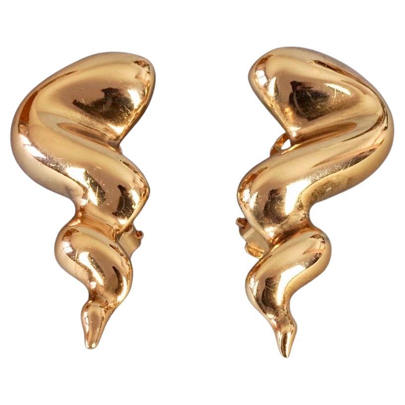 Vintage JEAN LOUIS SCHERRER Gilt Spiral Horn Novelty Earrings For Sale