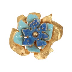 Vintage Jean Louis Scherrer Gold Tone with Enamel Brooch, Circa 1980s
