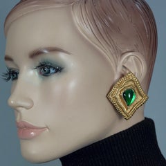 Vintage JEAN LOUIS SCHERRER Green Cabochon Textured Inverted Square Earrings