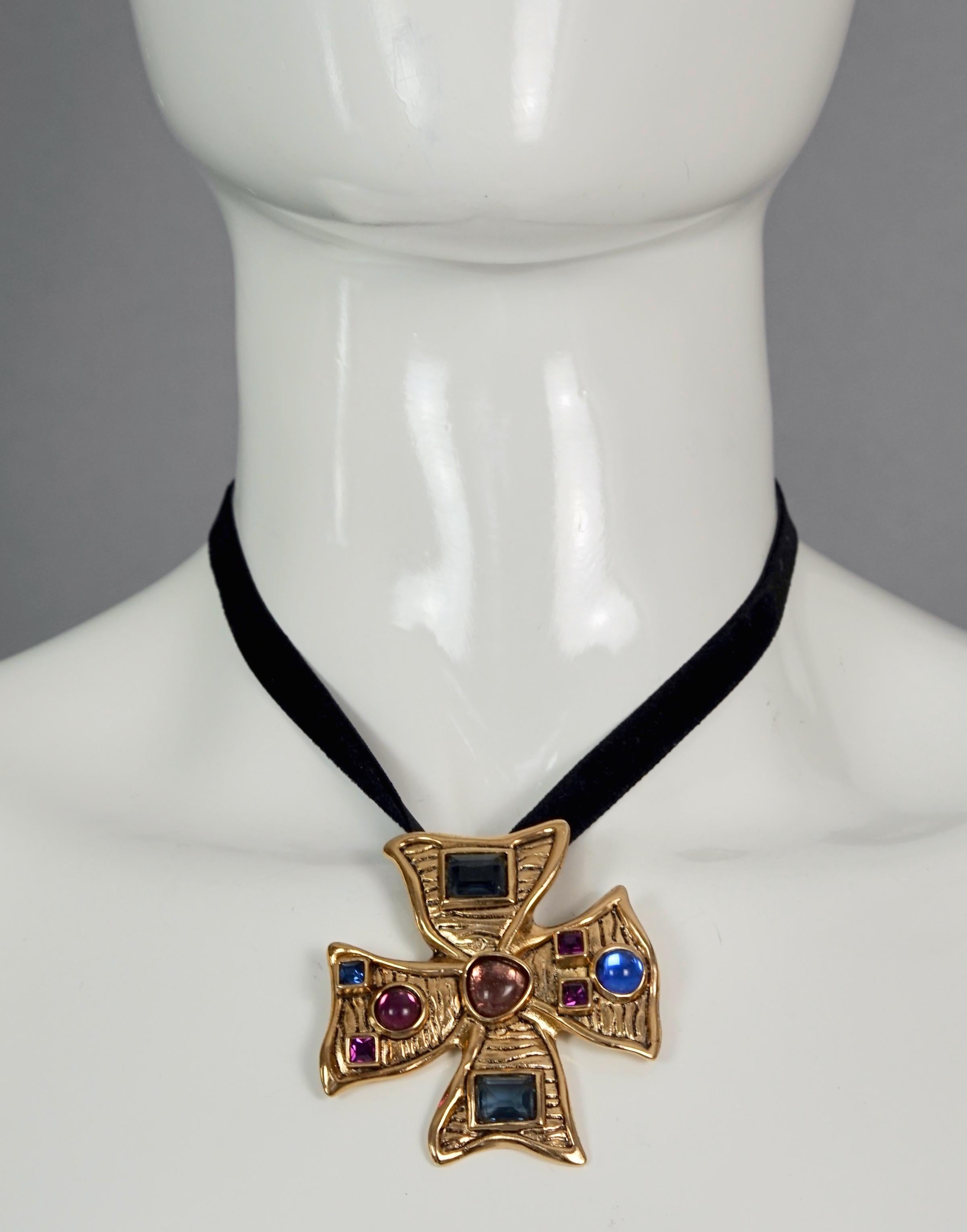 Vintage JEAN LOUIS SCHERRER Jewelled Maltese Cross Pendant 6