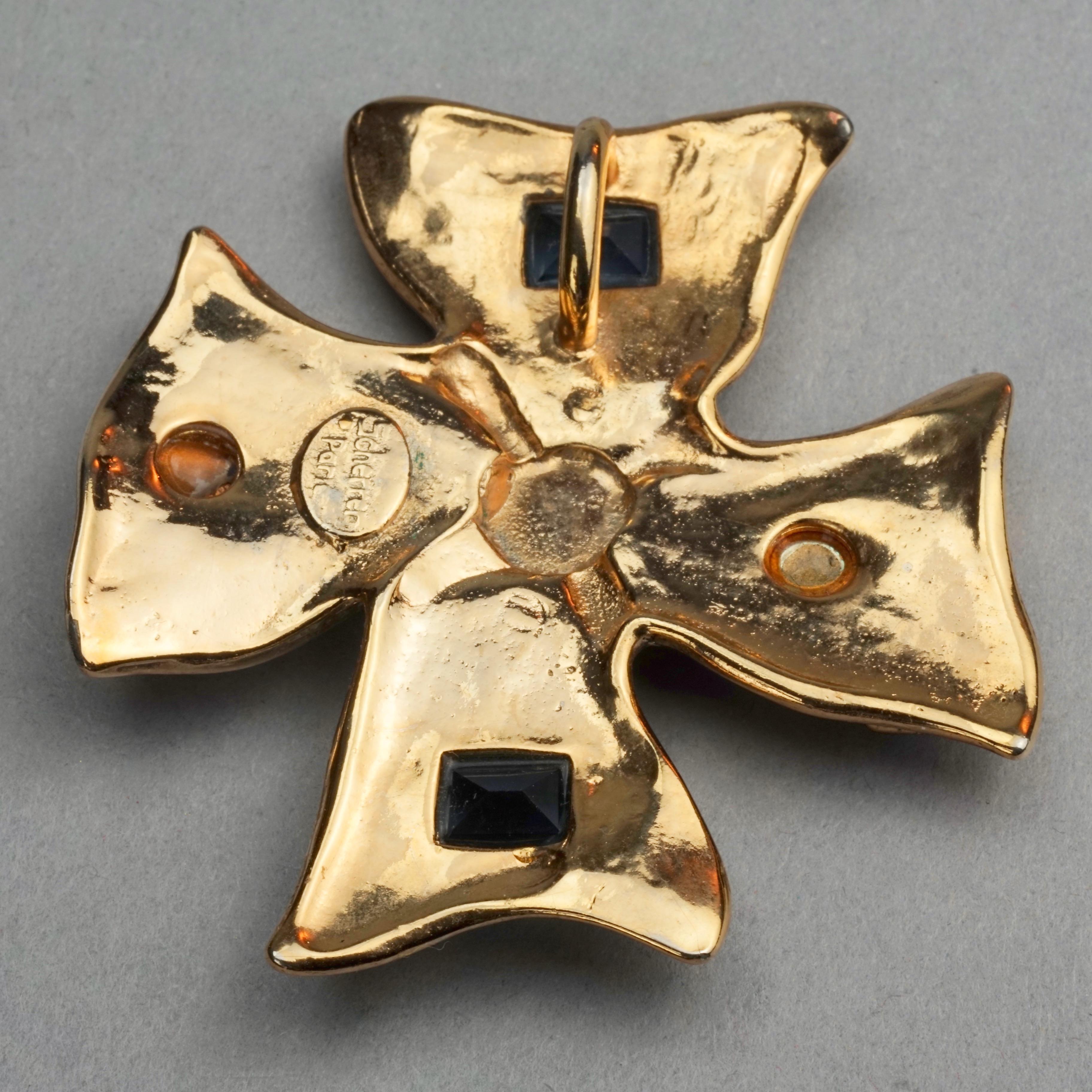 Vintage JEAN LOUIS SCHERRER Jewelled Maltese Cross Pendant 3