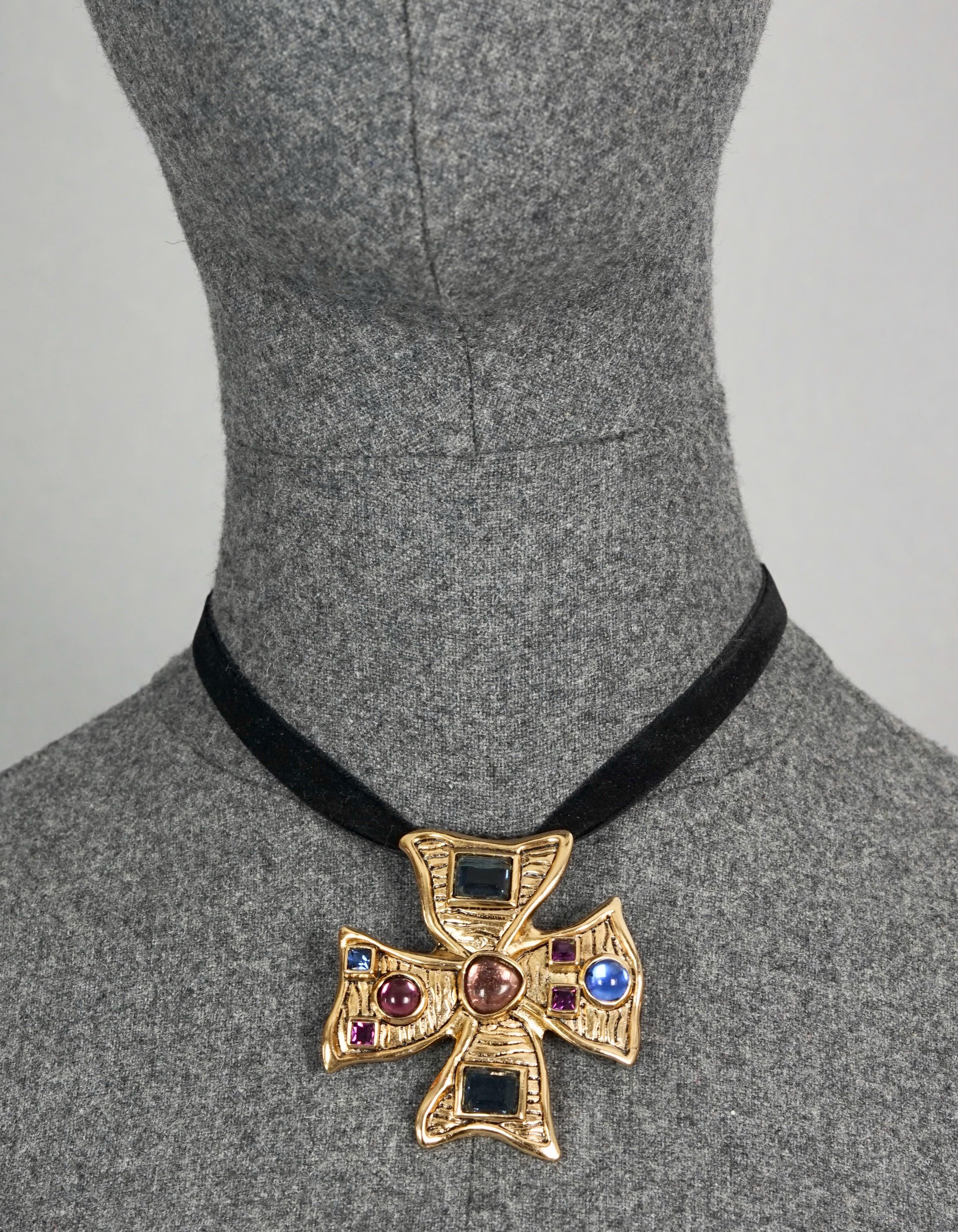 Vintage JEAN LOUIS SCHERRER Jewelled Maltese Cross Pendant 5