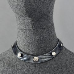 Vintage JEAN LOUIS SCHERRER Pearl Ball and Ball Studs Gunmetal Choker Necklace