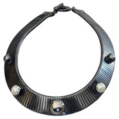 Vintage JEAN LOUIS SCHERRER Pearl Ball and Ball Studs Gunmetal Choker Necklace