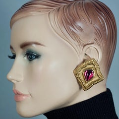 Vintage JEAN LOUIS SCHERRER Red CabochonTextured Inverted Square Earrings