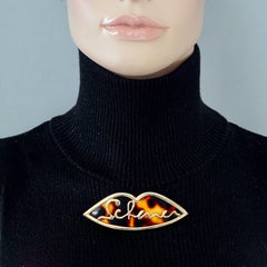 Vintage JEAN LOUIS SCHERRER Tortoise Lips Signature Logo Brooch