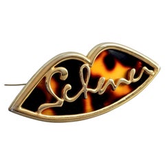 Vintage JEAN LOUIS SCHERRER Tortoise Lips Signature Logo Brooch