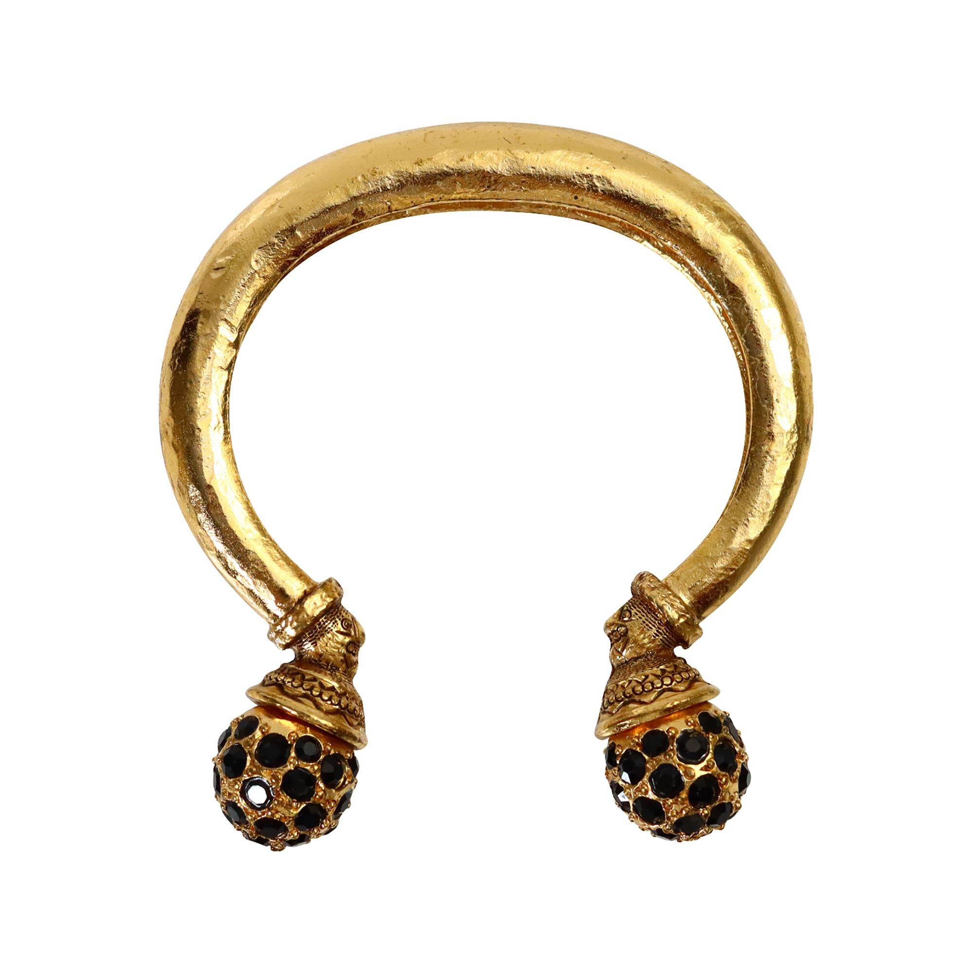 Bracciale vintage Jean-Louis Scherrer a due sfere con pietre nere, circa anni '80 in vendita 1