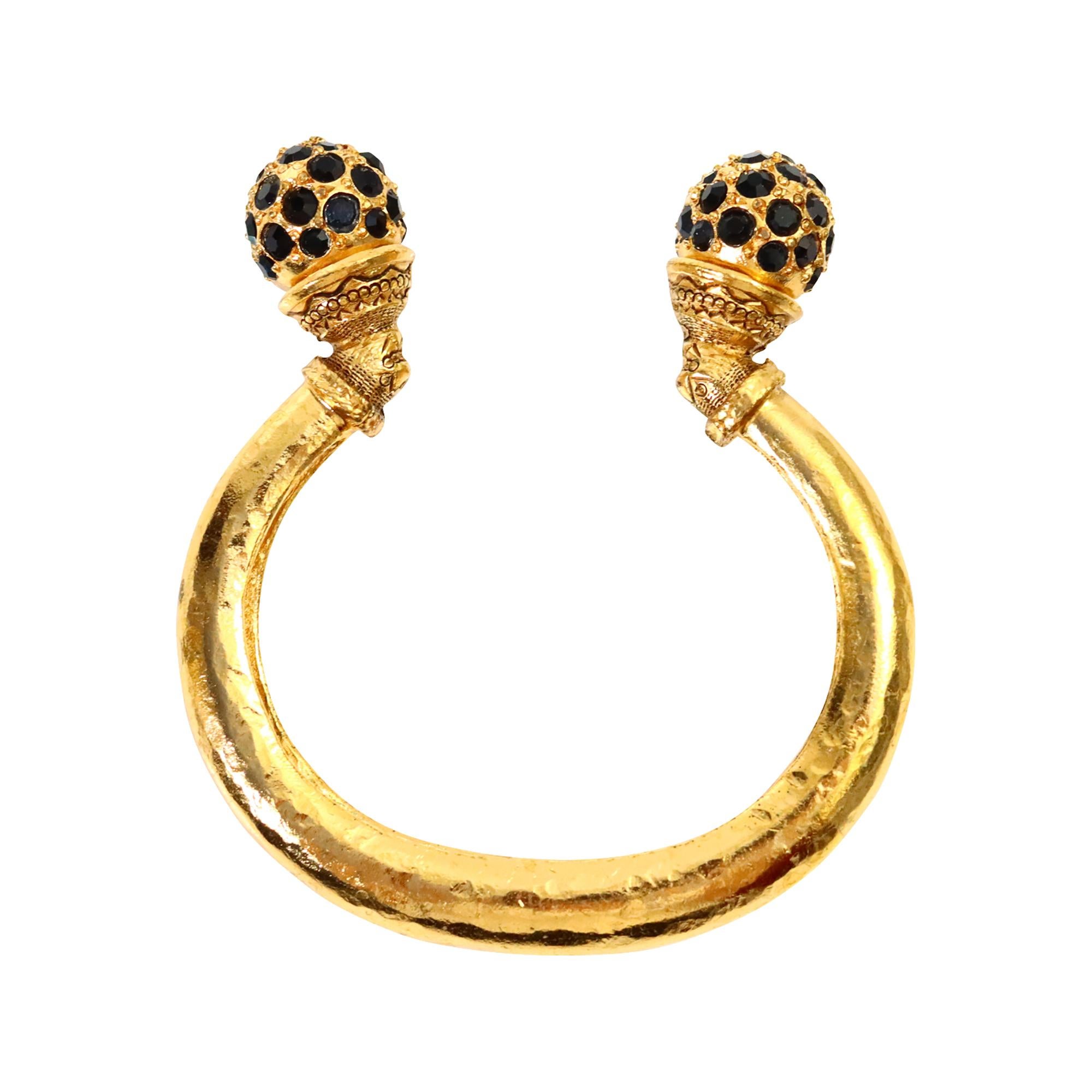 da uomo o donna Bracciale vintage Jean-Louis Scherrer a due sfere con pietre nere, circa anni '80 in vendita