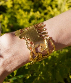 Vintage Jean Mahie 22k Gold Sculptural Cuff Bracelet