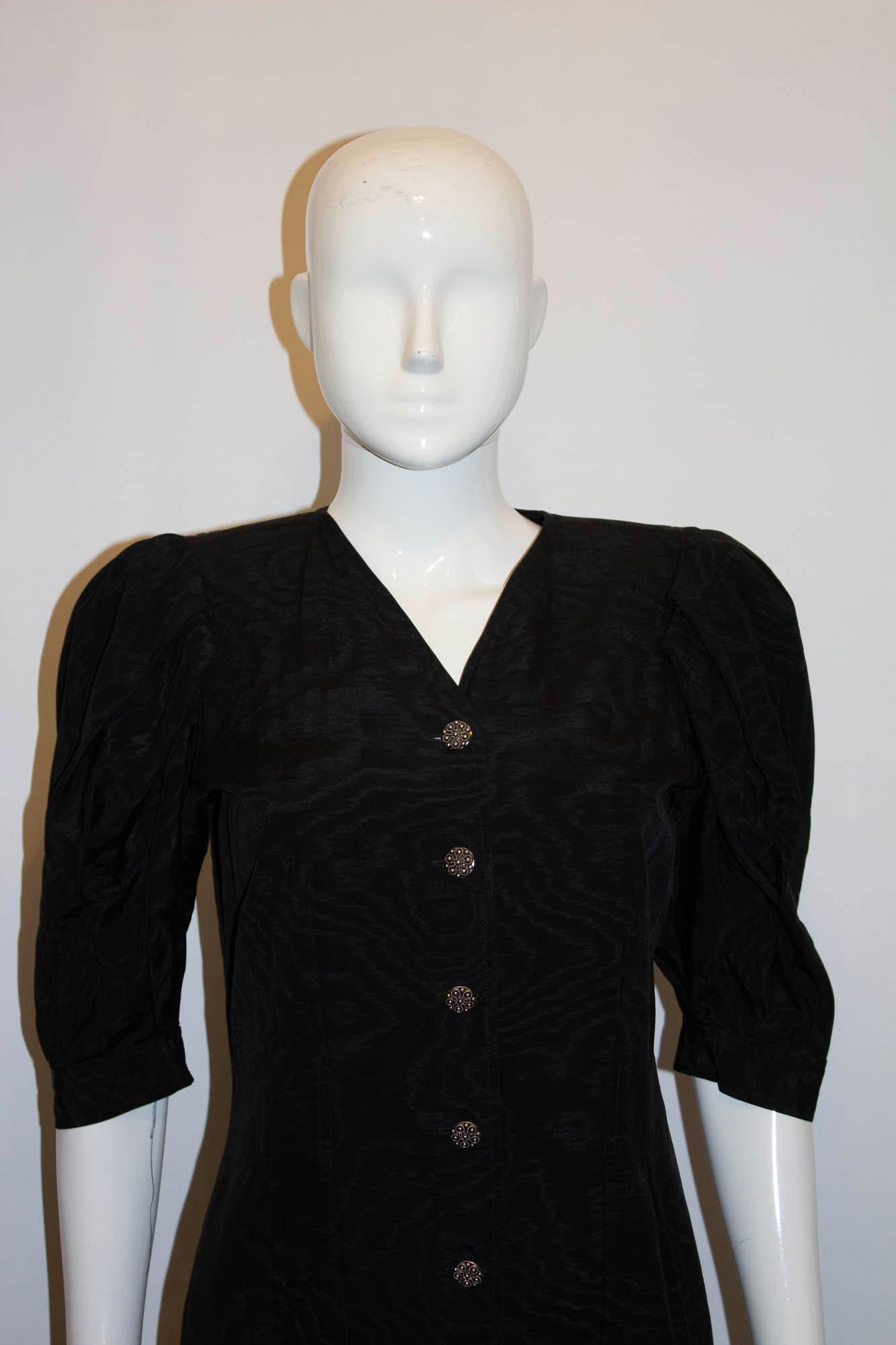 Women's Vintage Jean Muir for Fortnum and Mason Black Dress with Decorative Buttons For Sale