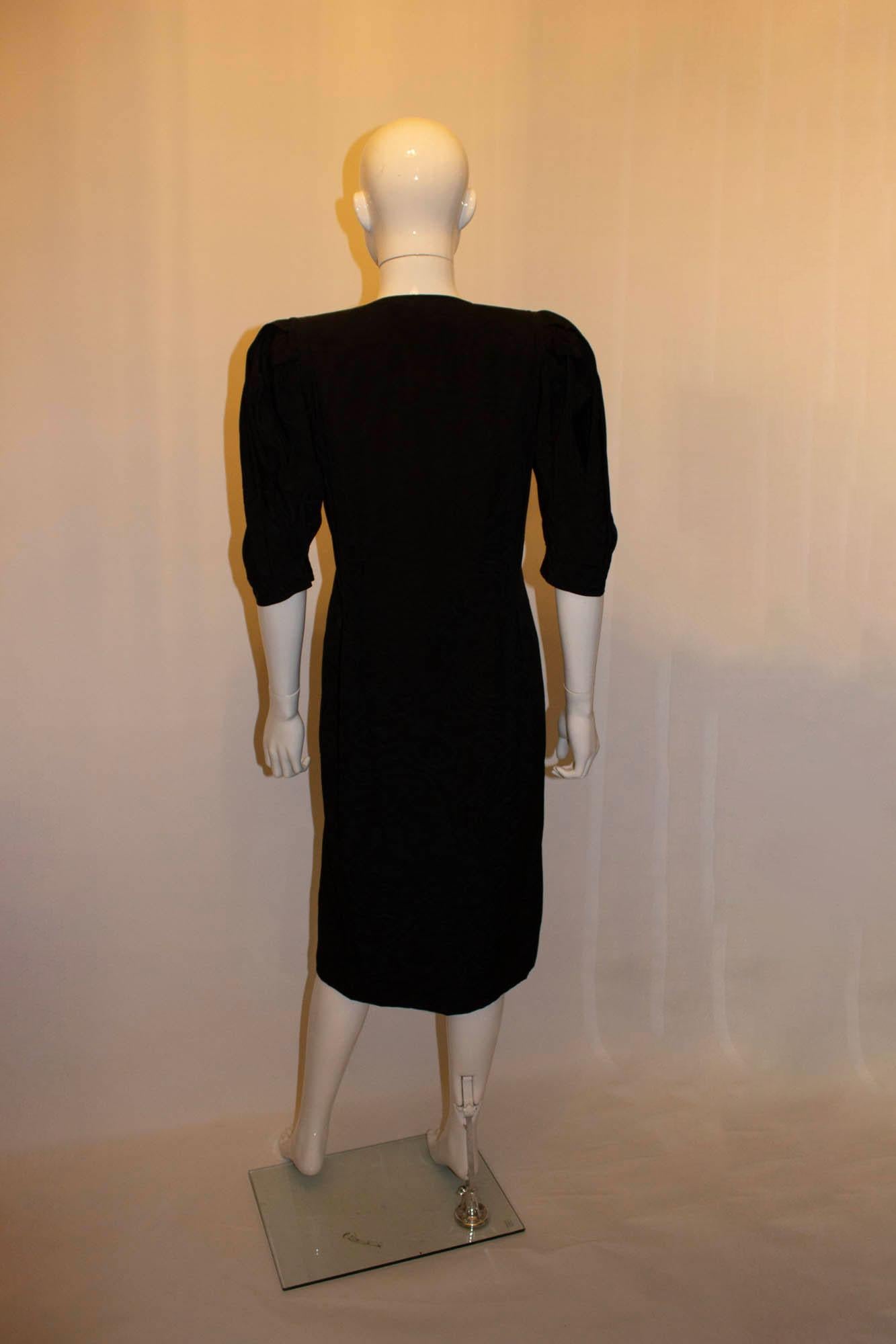 Vintage Jean Muir for Fortnum and Mason Black Dress with Decorative Buttons For Sale 3