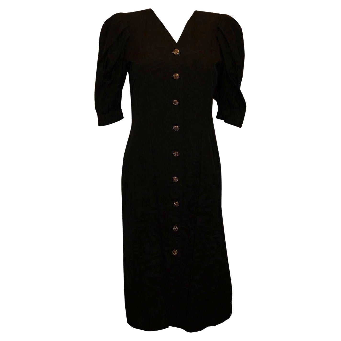 Vintage Jean Muir for Fortnum and Mason Black Dress with Decorative Buttons For Sale