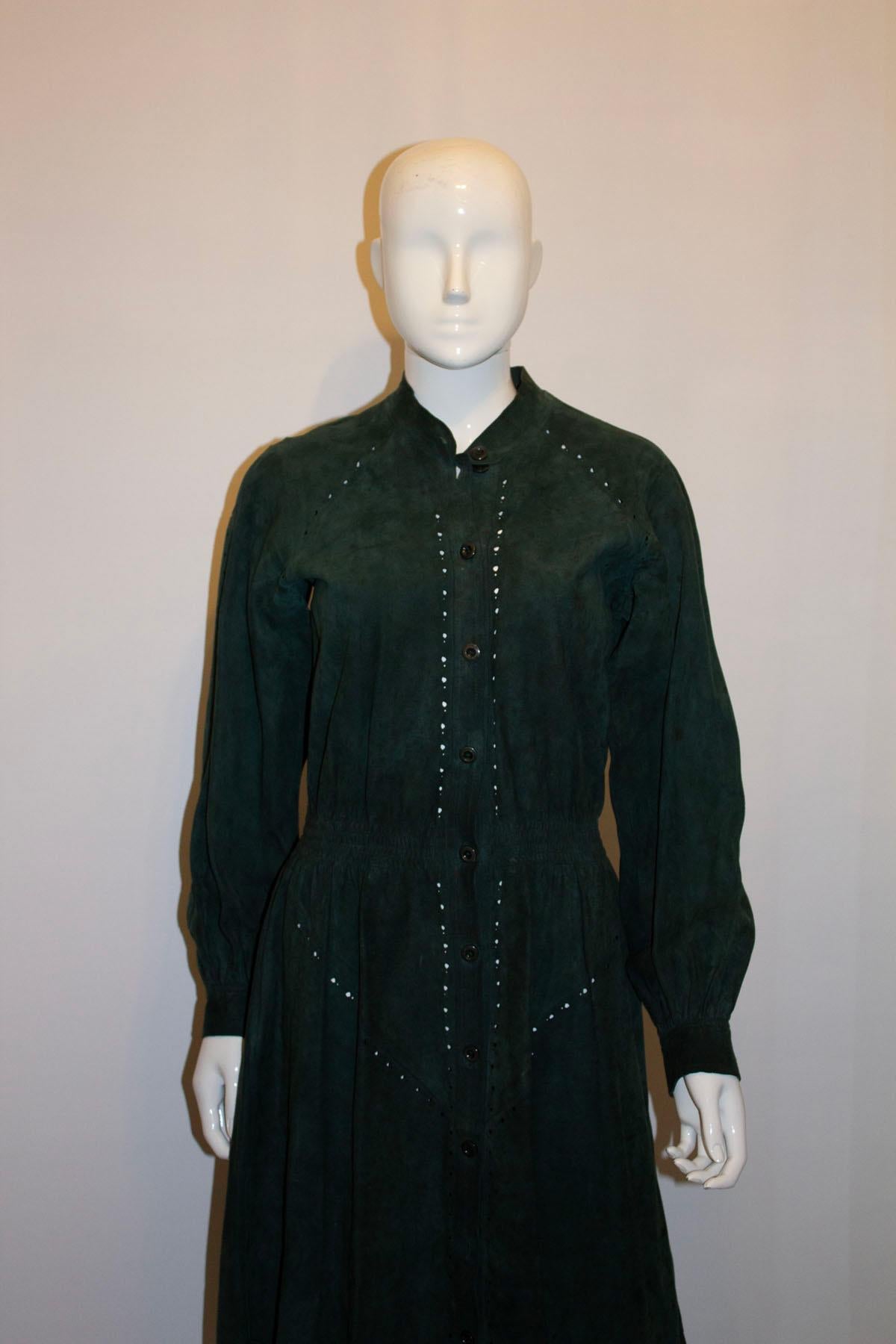 Vintage Jean Muir Green Suede Dress In Good Condition For Sale In London, GB