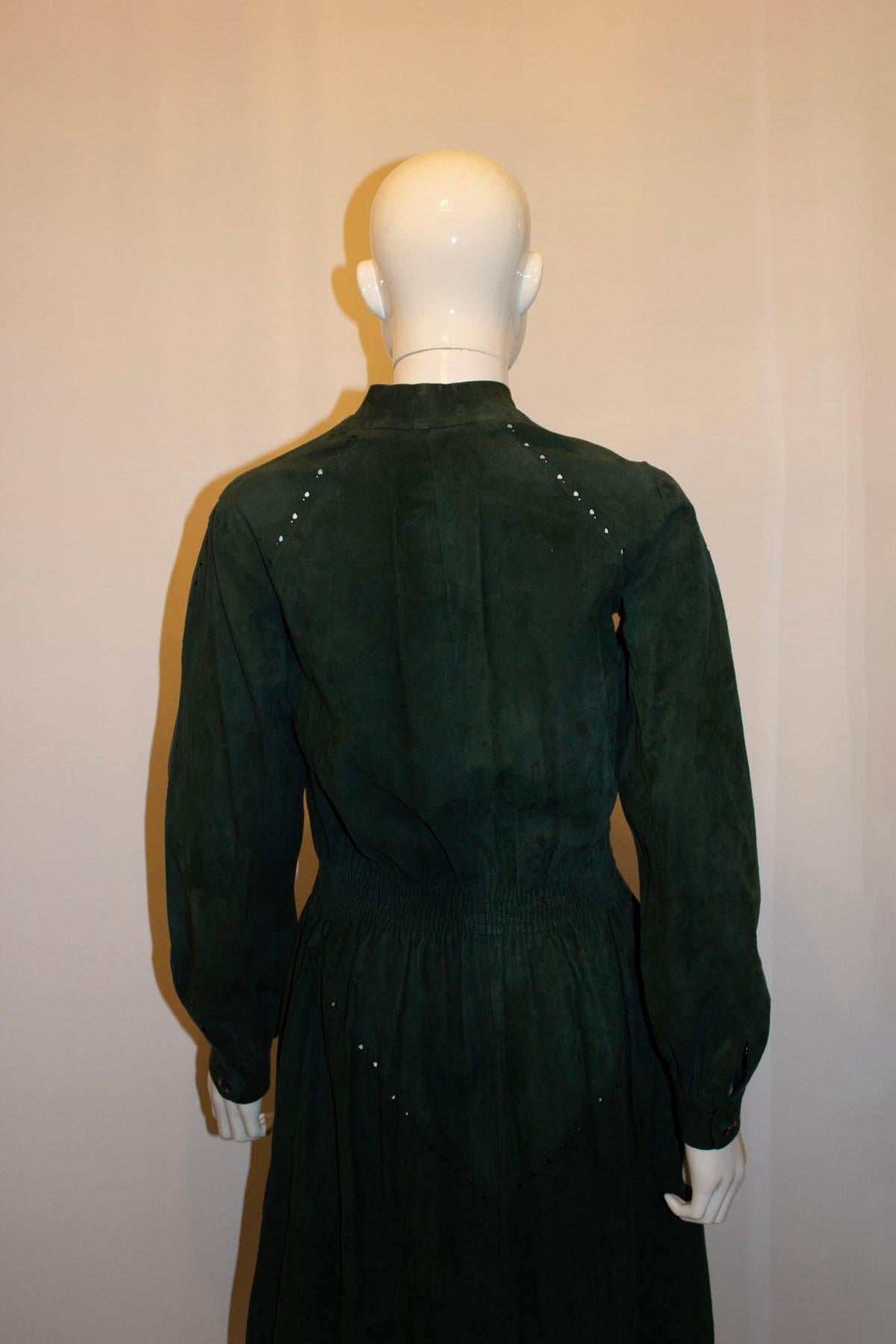 Women's or Men's Vintage Jean Muir Green Suede Dress For Sale