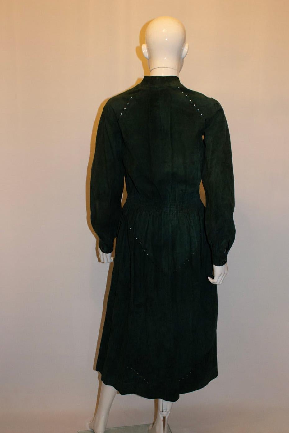 Vintage Jean Muir Green Suede Dress For Sale 1