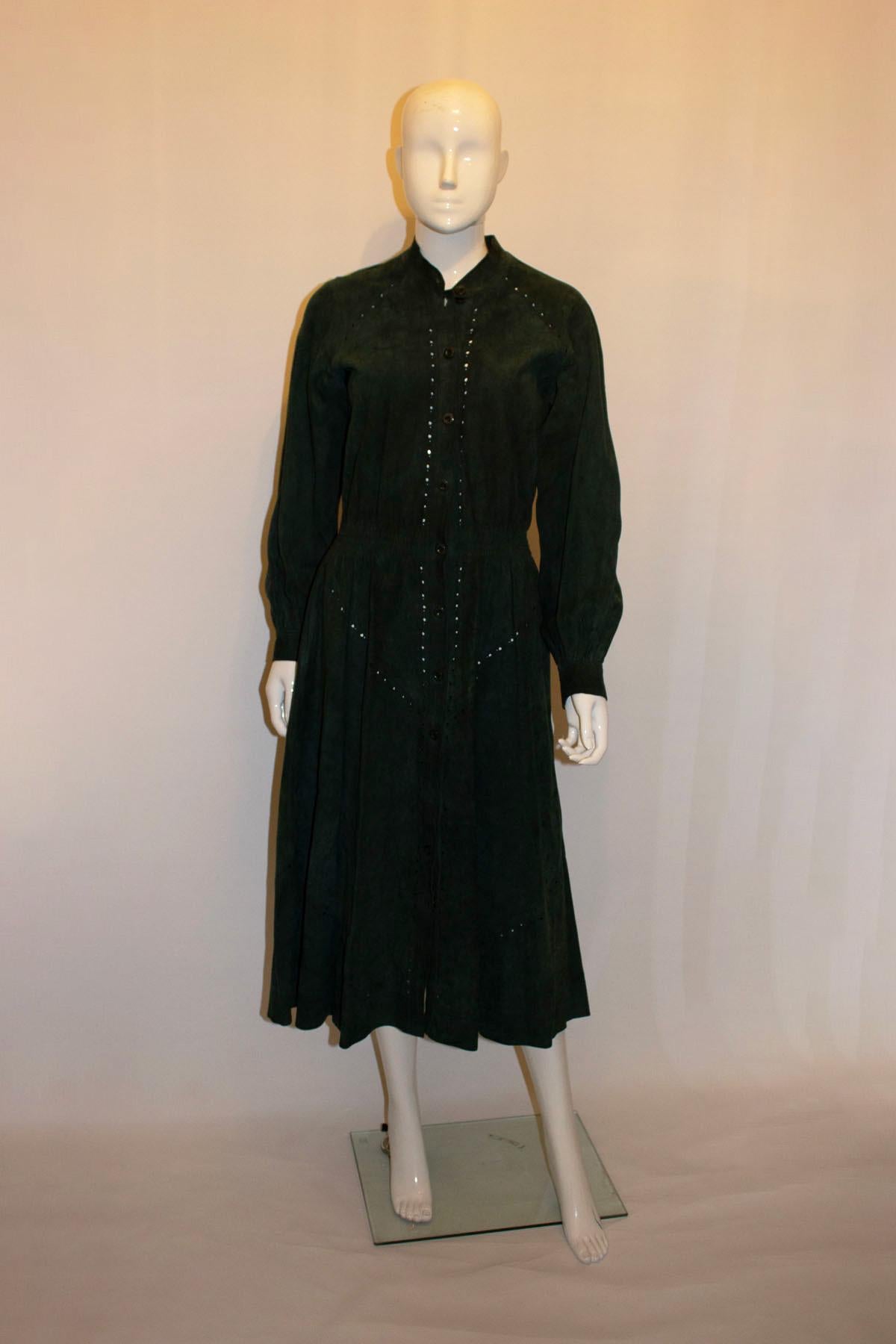 Vintage Jean Muir Green Suede Dress For Sale 2