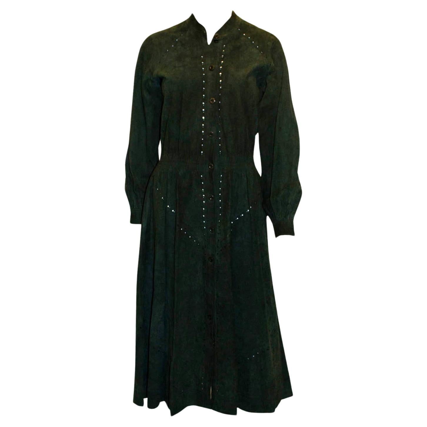 Vintage Jean Muir Green Suede Dress For Sale