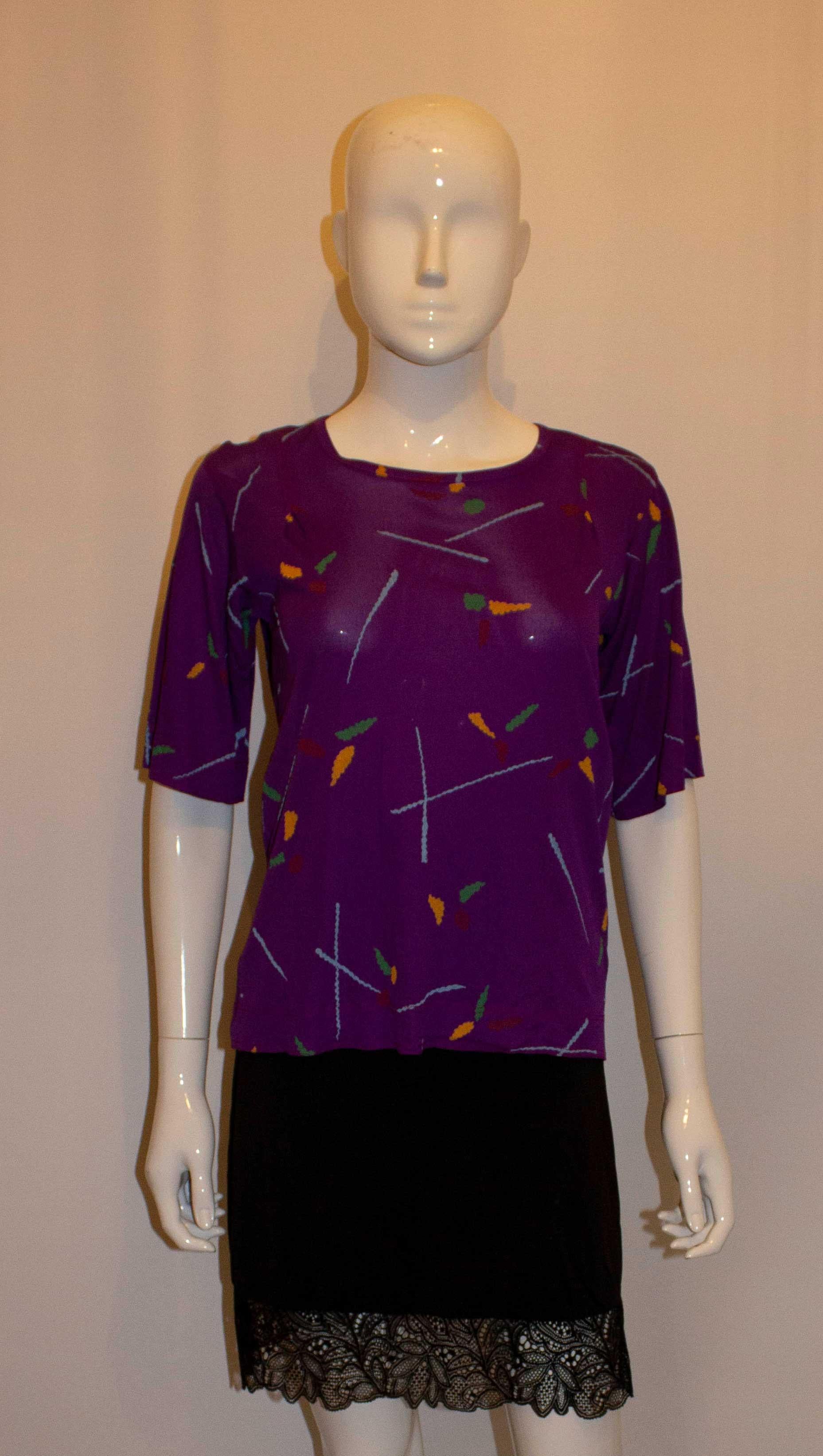 Purple Vintage Jean Muir Printed Top For Sale