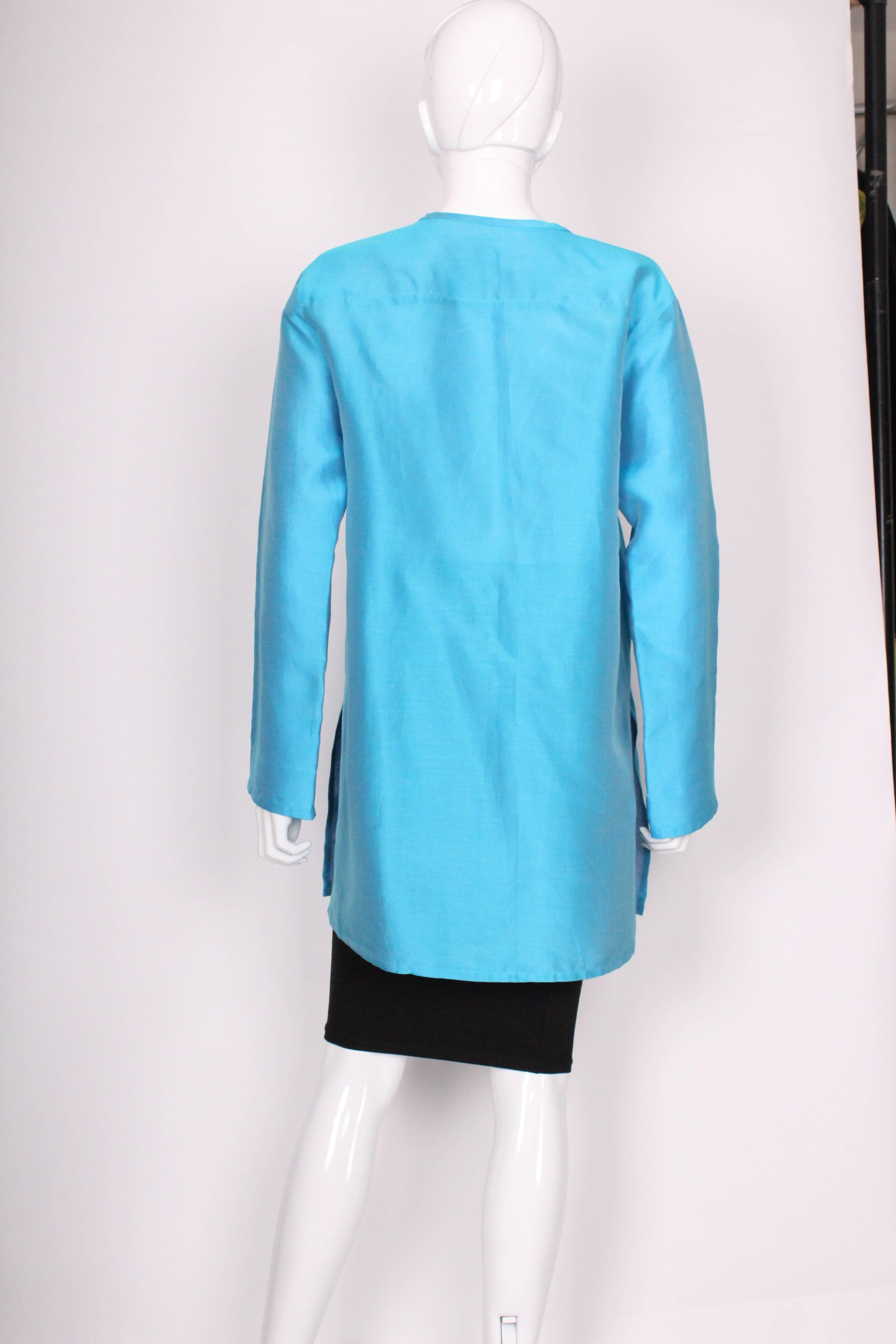 Blue Vintage Jean Muir Turquoise Silk Jacket For Sale