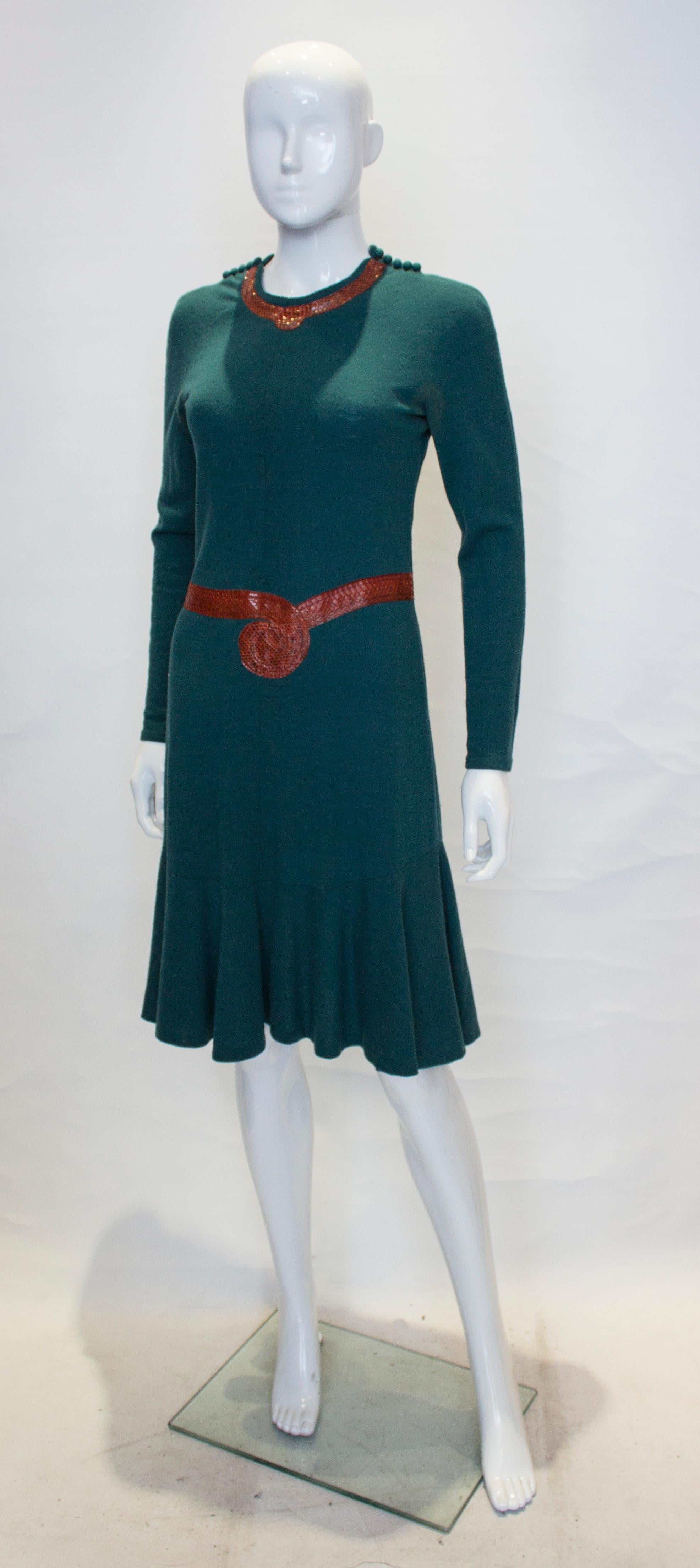 Vestido vintage Jean Muir de lana y piel de serpiente Negro en venta
