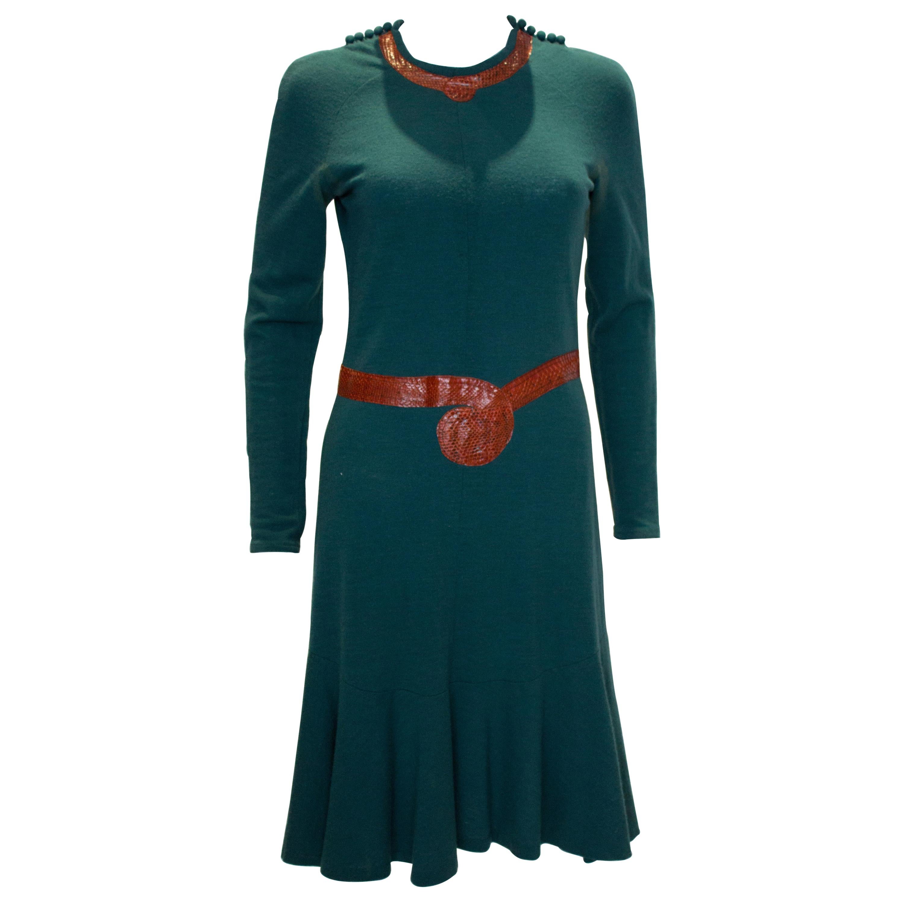 Vintage Jean Muir Wool and Snakeskin Dress For Sale