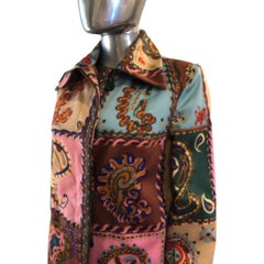 Jean Patou Paris Vintage Multi-Color Silk Paisley Print Coat Size 6-8