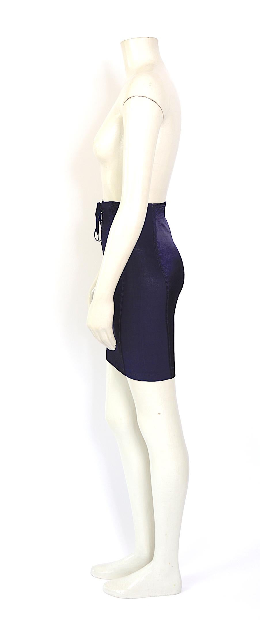 Black Vintage Jean Paul Gaultier 1980s corset inspired bleu spandex and satin skirt For Sale