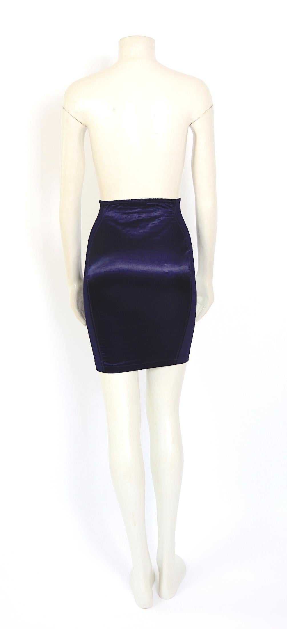 Women's Vintage Jean Paul Gaultier 1980s corset inspired bleu spandex and satin skirt For Sale