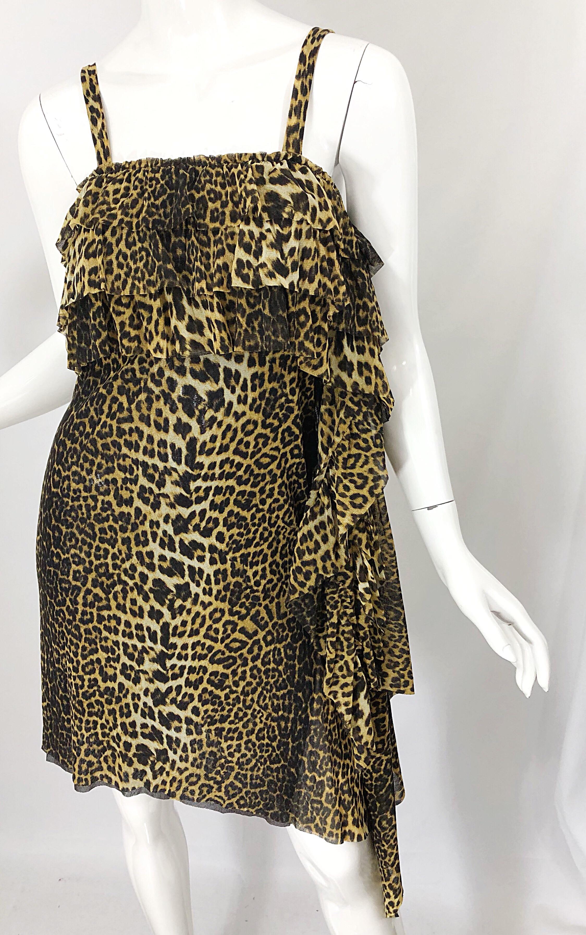 Black Vintage Jean Paul Gaultier 1990s Leopard Cheetah Animal Print 90s Sash Dress For Sale